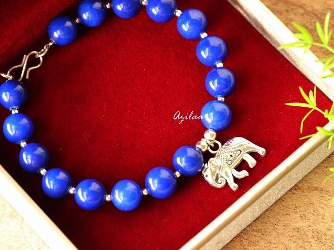 Elephant charm gemstone beaded blue handmade bracelet