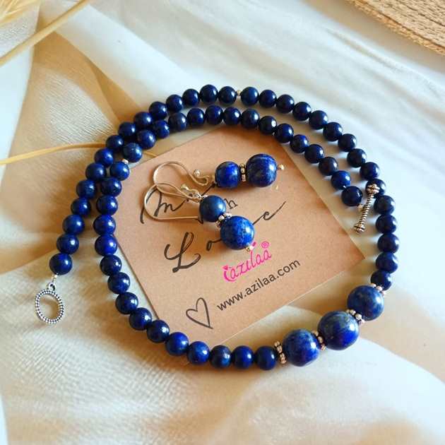 Enchanting Lapis lazuli sterling silver gemstone necklace set