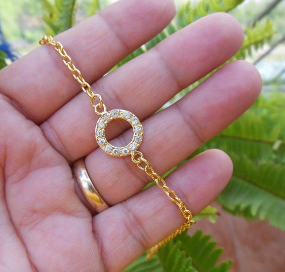 Eternity circle round gold plated silver bracelet