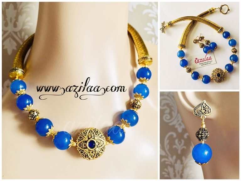 Ethnic Blue gemstone beaded necklace set 