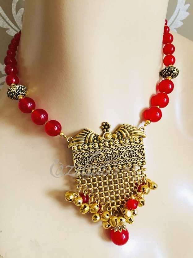 Ethnic Designer necklace earrings, Antique gold necklace set