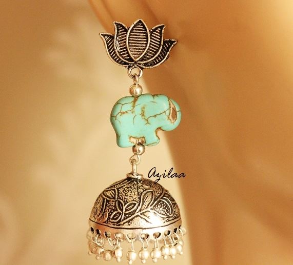 Ethnic Elephant silver gemstone earrings