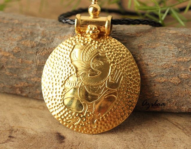Ethnic Ganesha  god sterling silver gold plated pendant