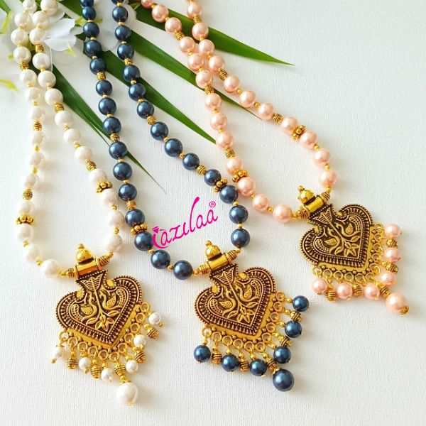 Ethnic Peach Pearl designer golden necklace earrings set