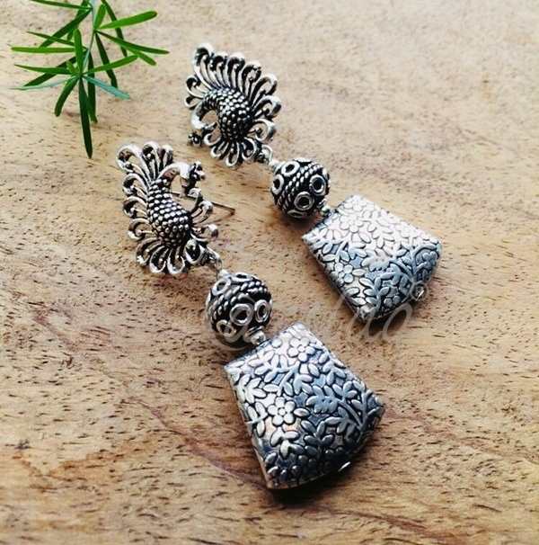 Ethnic Peacock designer antique silver plated earrings