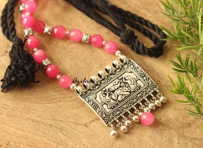 Ethnic Pink Ganesha gemstone artisan handmade necklace set