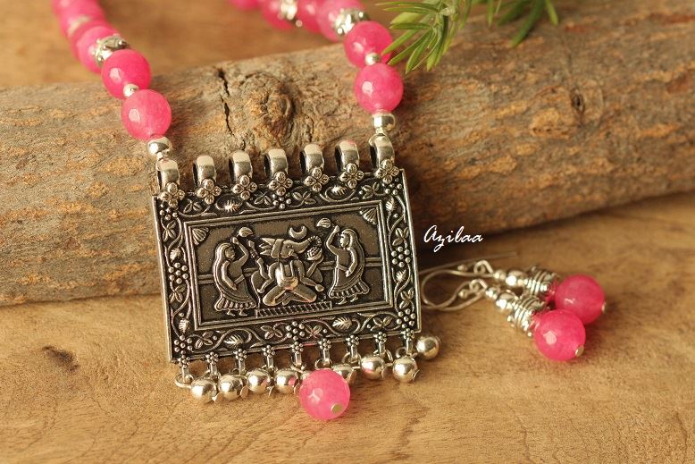 Ethnic Pink Ganesha gemstone artisan handmade necklace set