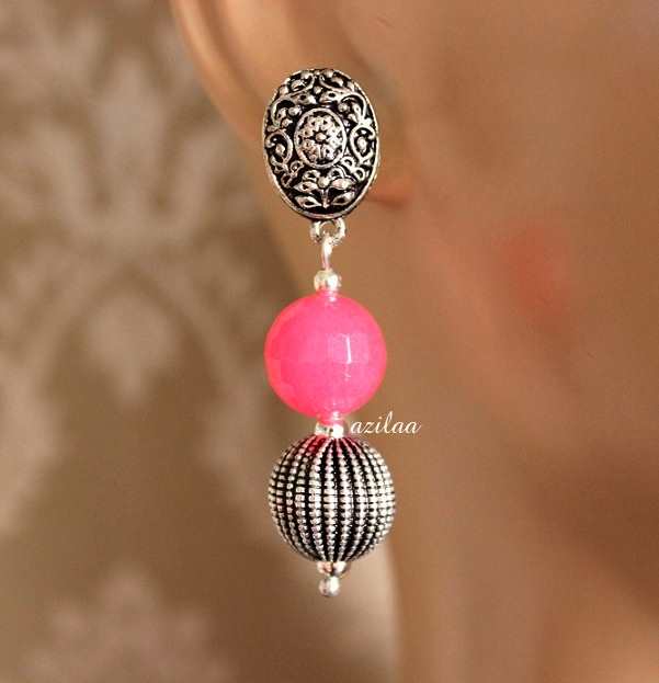 Ethnic Pink beaded gemstone Earrings