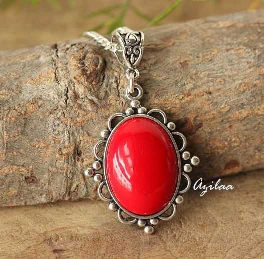 Ethnic Red quartz pendant chain necklace 
