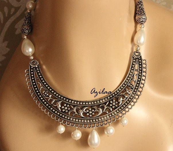 Ethnic designer white pearl handmade necklace set