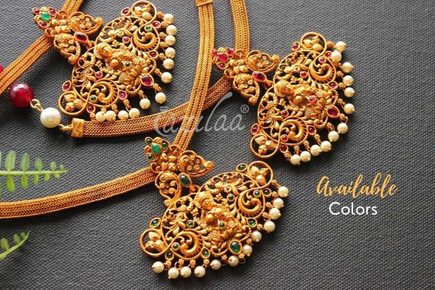 Ethnic goddess  maroon antique golden gemstone choker set