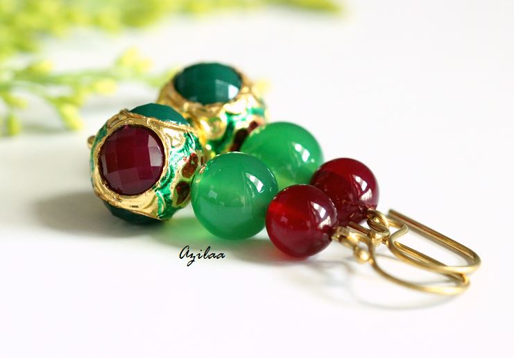 Ethnic Designer gold plated beaded gemstone handmade earrings 