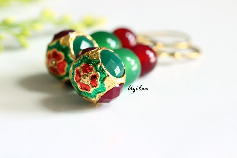 Ethnic Designer gold plated beaded gemstone handmade earrings 