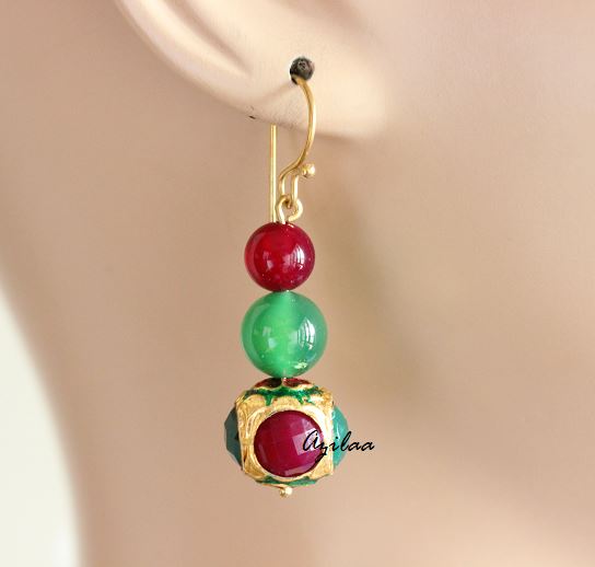 Ethnic Designer gold plated beaded gemstone handmade earrings 