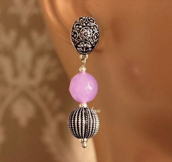 Ethnic lavender beaded gemstone Earrings