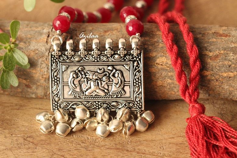 Ethnic maroon Ganesha gemstone artisan handmade necklace