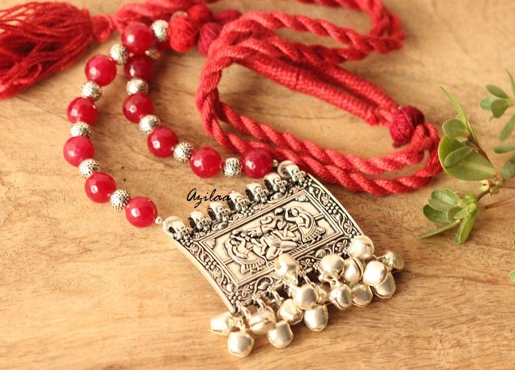 Ethnic maroon Ganesha gemstone artisan handmade necklace