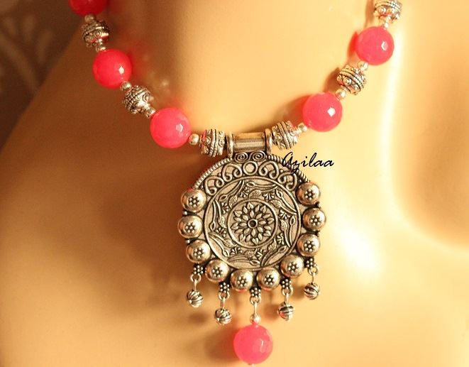 Ethnic pink Statement artisan handmade necklace 