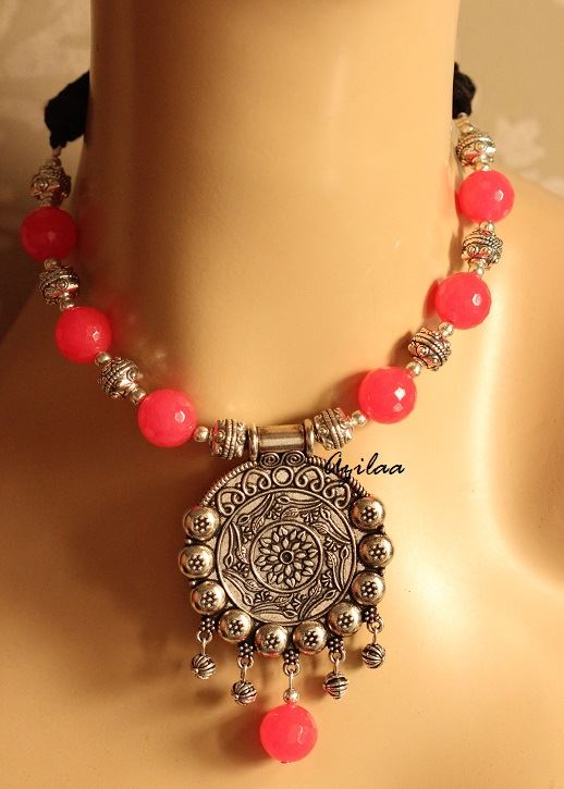Ethnic pink Statement artisan handmade necklace 
