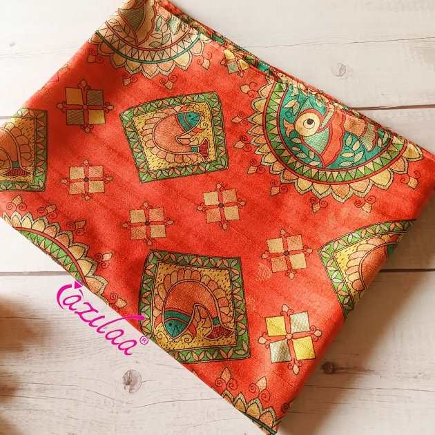 Ethnic print rust art Tusser silk scarf 1