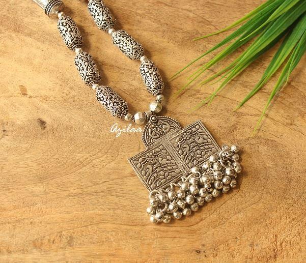 Ethnic silver tone handmade designer necklace