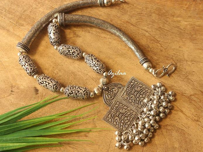 Ethnic silver tone handmade designer necklace