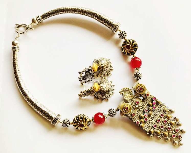 Ethnic statement antique style gemstone handmade necklace set