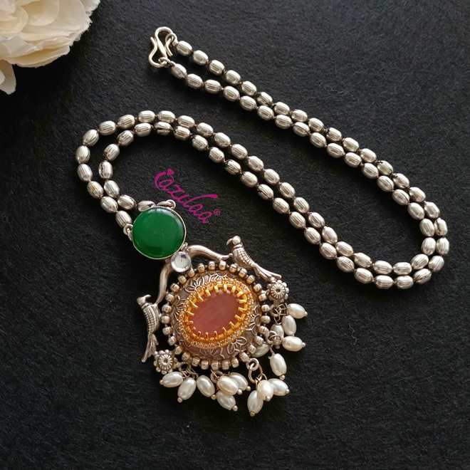 Ethnic style Navratri antique silver plated pendant
