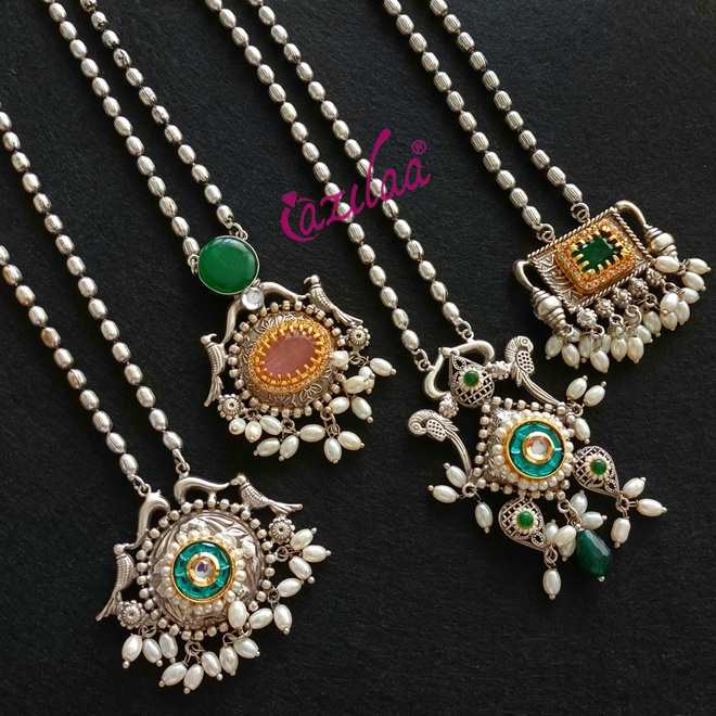 Ethnic style Navratri antique silver plated pendant