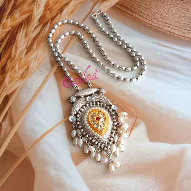 Ethnic style Navratri antique silver plated pendant