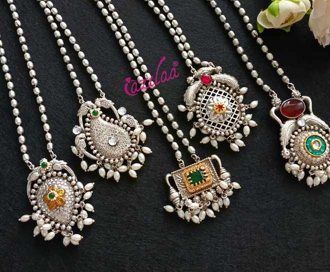 Ethnic style Navratri antique silver plated pendant