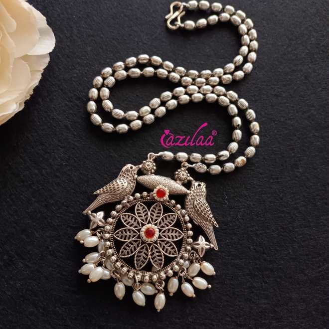 Ethnic style Navratri antique silver plated pendant