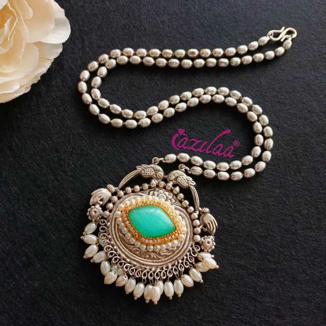 Ethnic style Navratri antique silver plated pendant