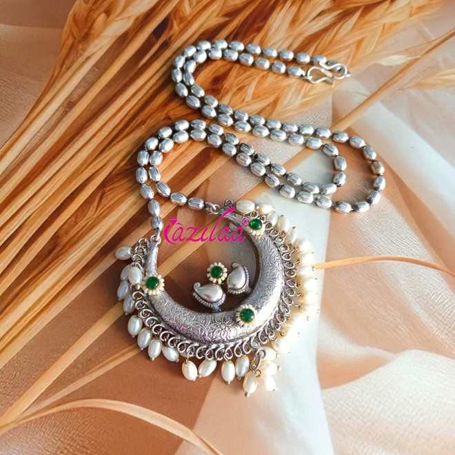 Ethnic style Navratri antique silver plated pendant