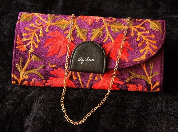 Exquisite Handmade purple velvet embriodery Clutch Purse