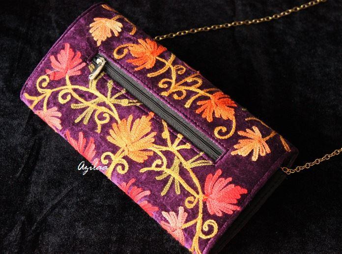 Exquisite Handmade purple velvet embriodery Clutch Purse