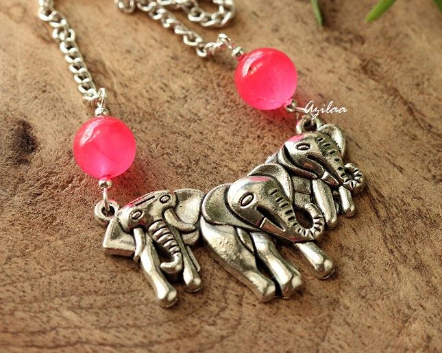 Family Elephant charm silver pendant chain necklace