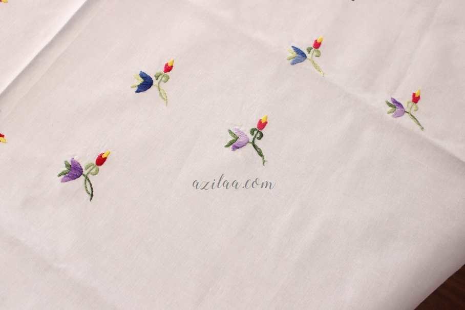Flower Garden white cotton hand embroidered table cloth 01