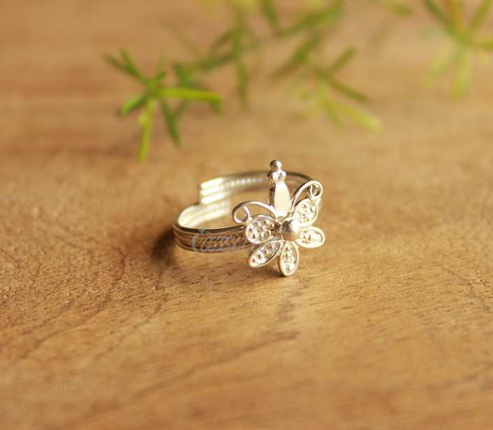 Flower Toe ring adjustable sterling silver artisan handmade