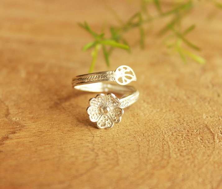 Flower Toe rings adjustable sterling silver artisan handmade