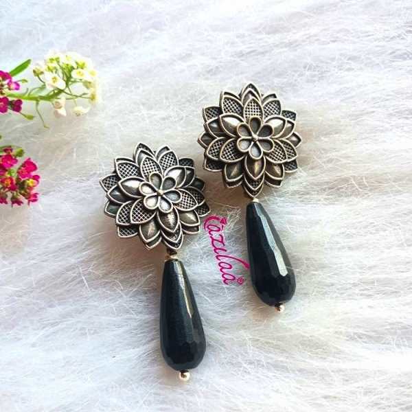 Flower drop Gemstone drop gemstone post earrings