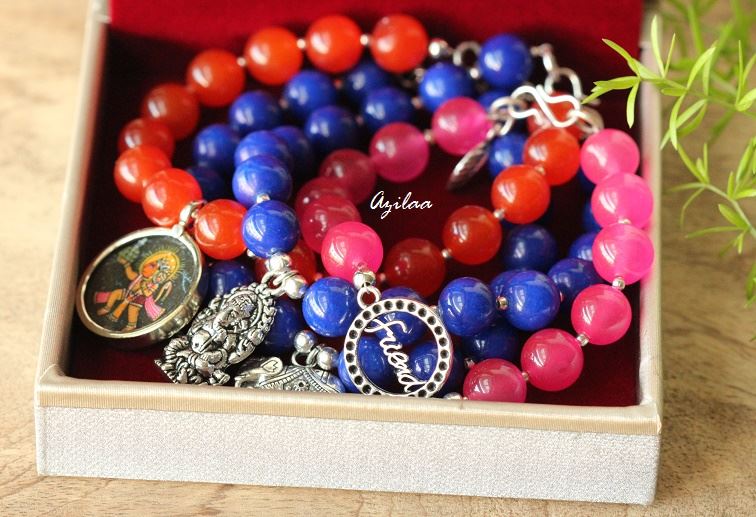 GOD Ganesha charm gemstone beaded blue handmade bracelet