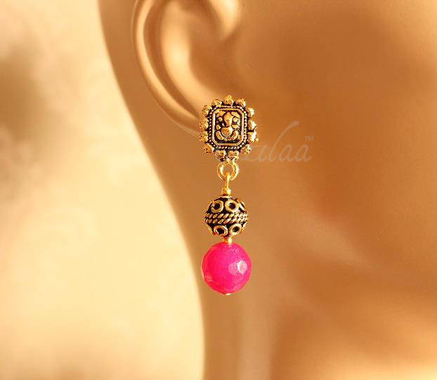 Antique gold Ganesh pendant, Dark pink Ganesh jewellery set