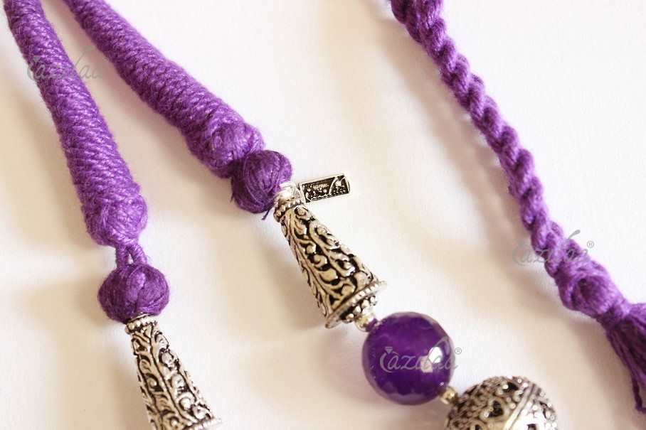  Ganesha Purple agate gemstone handmade necklace earring set