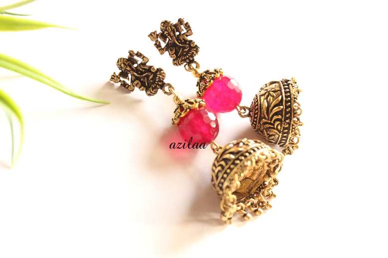 Ganesha Statement antique gold tone earrings