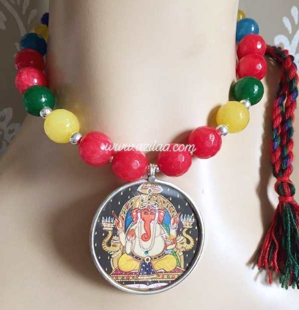  Ganesha Vibrant sterling silver gemstone handmade necklace set