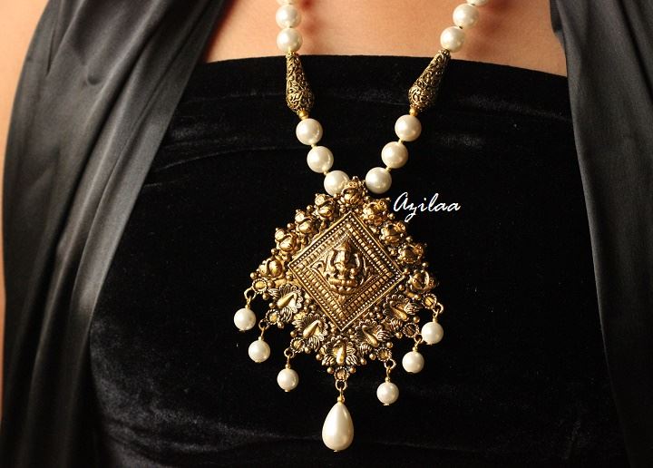 Ganesha antique Gold Pearl Statement handmade necklace set