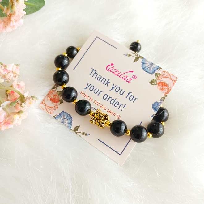 Ganesha black onyx gemstone golden beaded bracelet 
