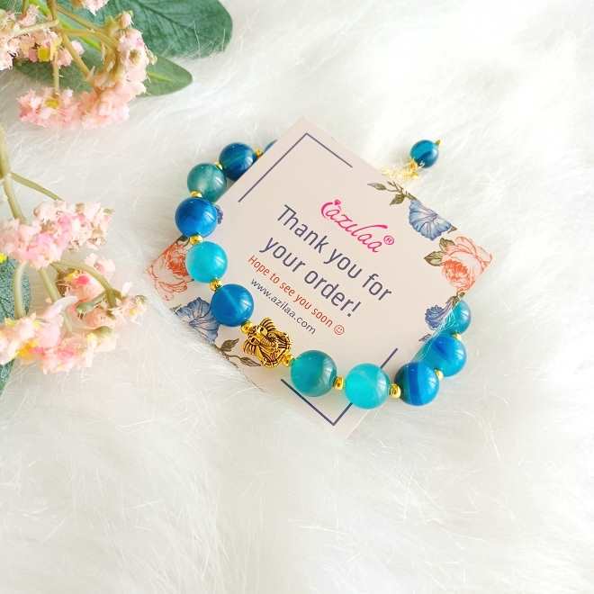 Ganesha blue agate gemstone golden beaded bracelet 