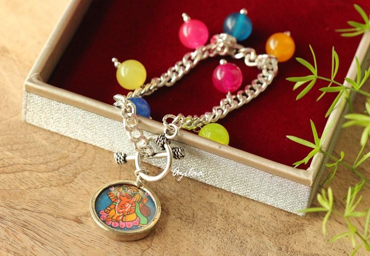 Ganesha charm  chain gemstone yoga handmade bracelet